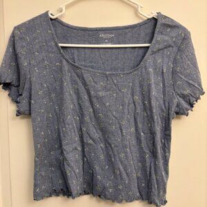 Blue Floral Lettuce Hem Crop Top